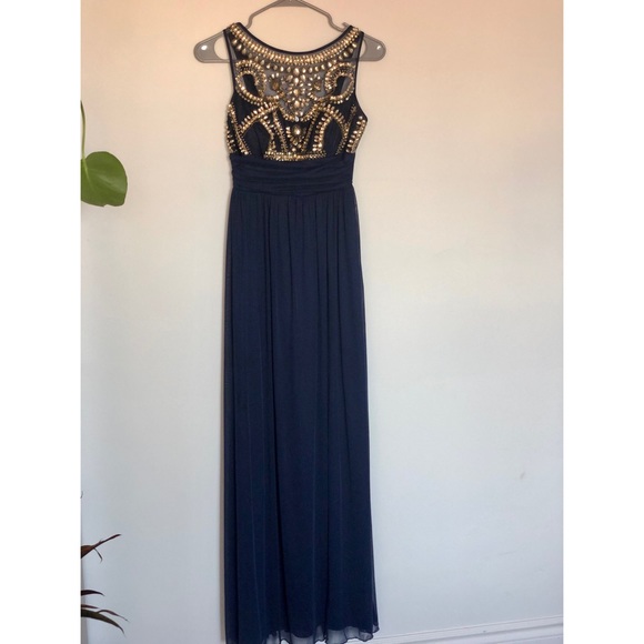 Navy & gold prom/formal dress (B. Darlin) - Picture 3 of 6
